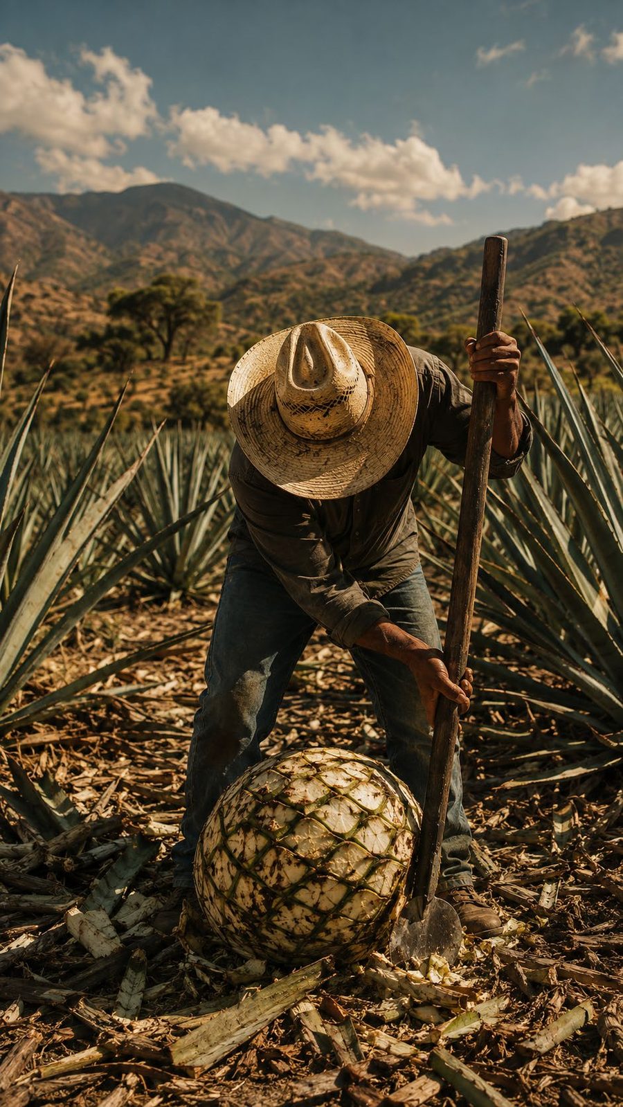 A jimador harvesting agave in the field